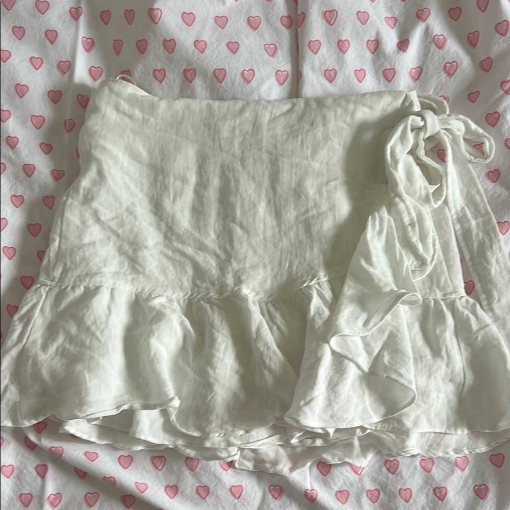 Princess Polly Cream Wrap Mini Skirt with Ruffles